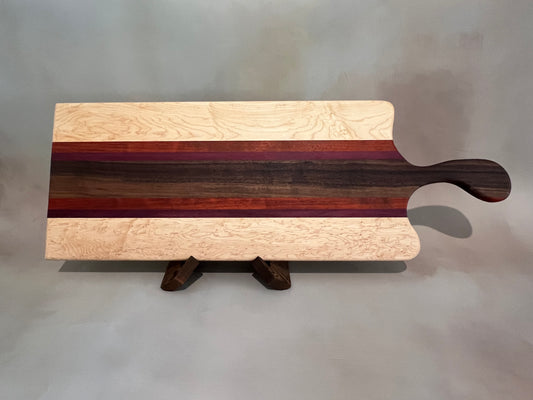 Extra-long Maple, Purple Heart, Walnut and Paduak Board with handle